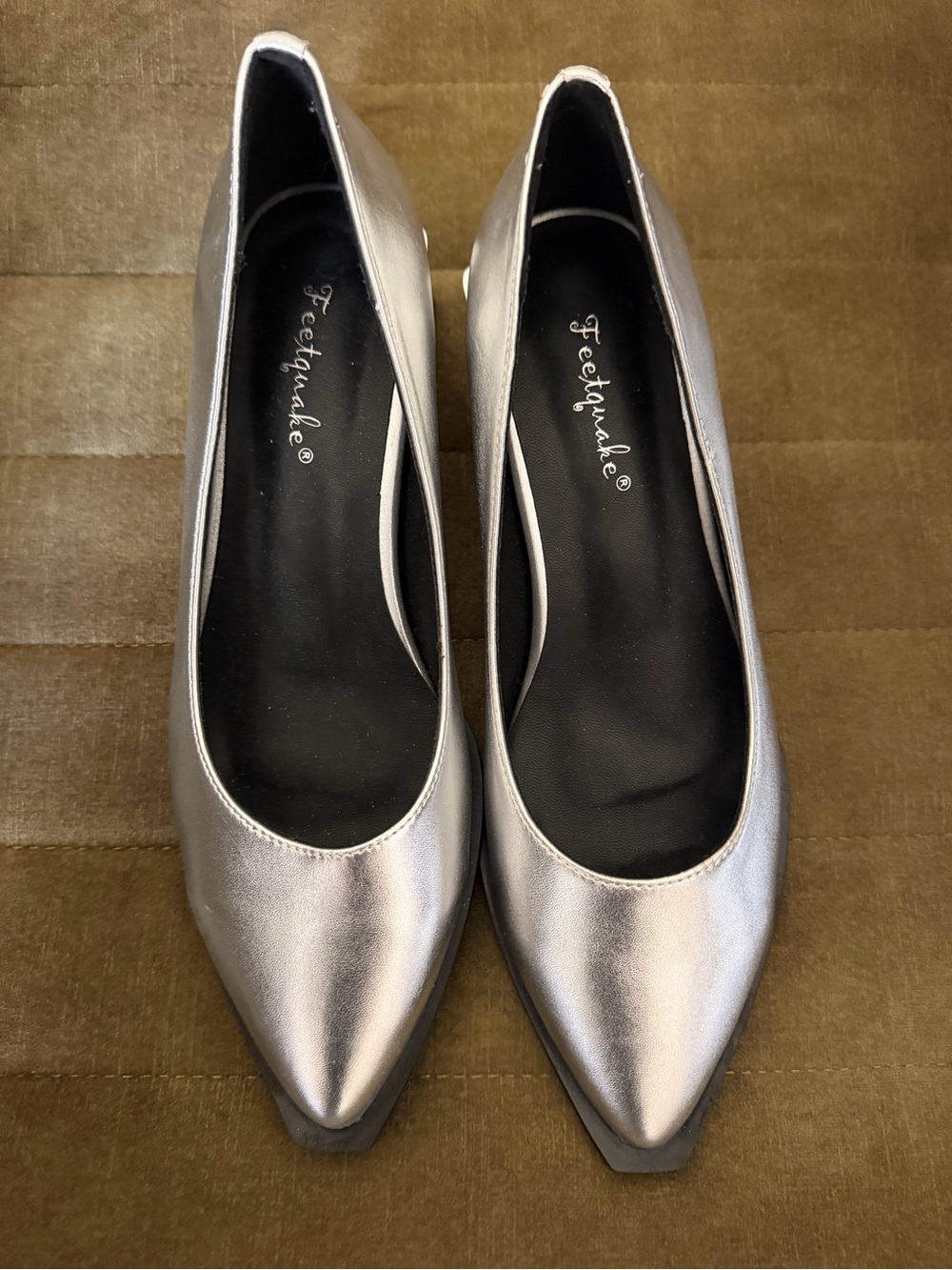 Amazon Silver Pointed Toe Women's Flats - Metallic Ballet Loafers
